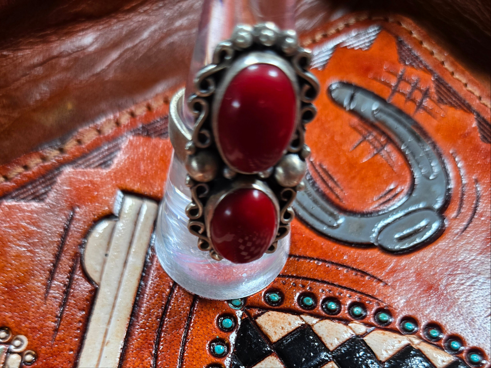 Sterling silver adjustable Coral ring