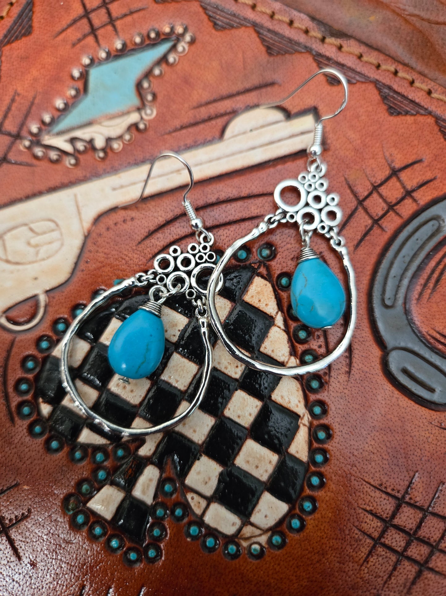 Silver and turquoise with sterling silver hook