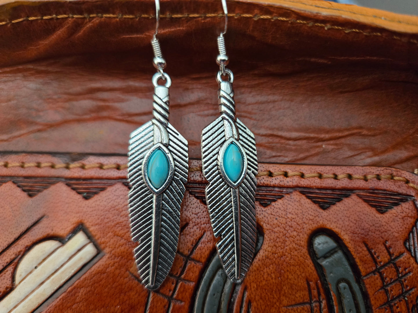 Silver and turquoise with sterling silver hook